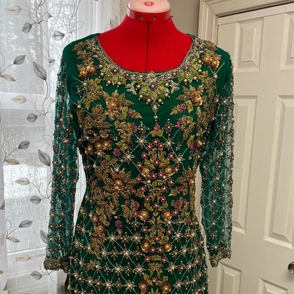 Elegant Green Embellished bridal Dress